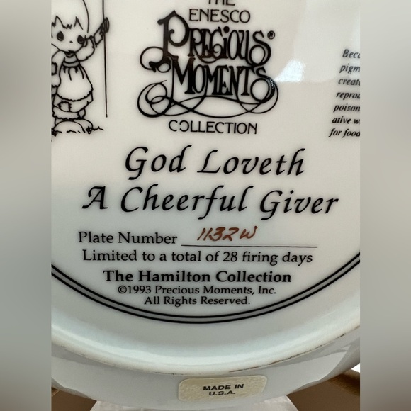 Precious moments God Loveth A Cheerful Giver decorative plate - Picture 5 of 5